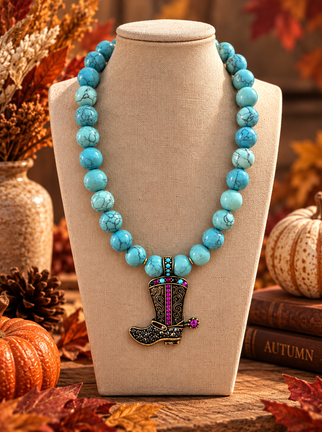 Turquoise Western Boot Statement Necklace