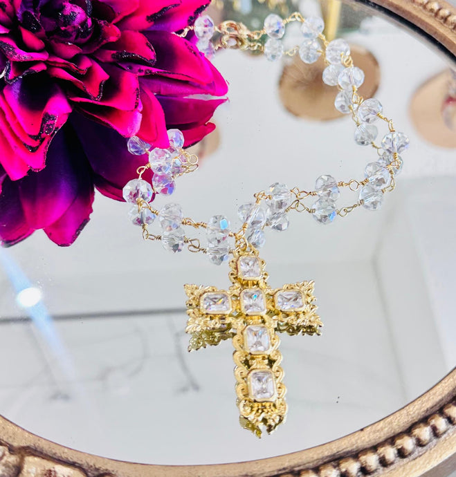necklace with crystal stones, Turkish and cross with crystal