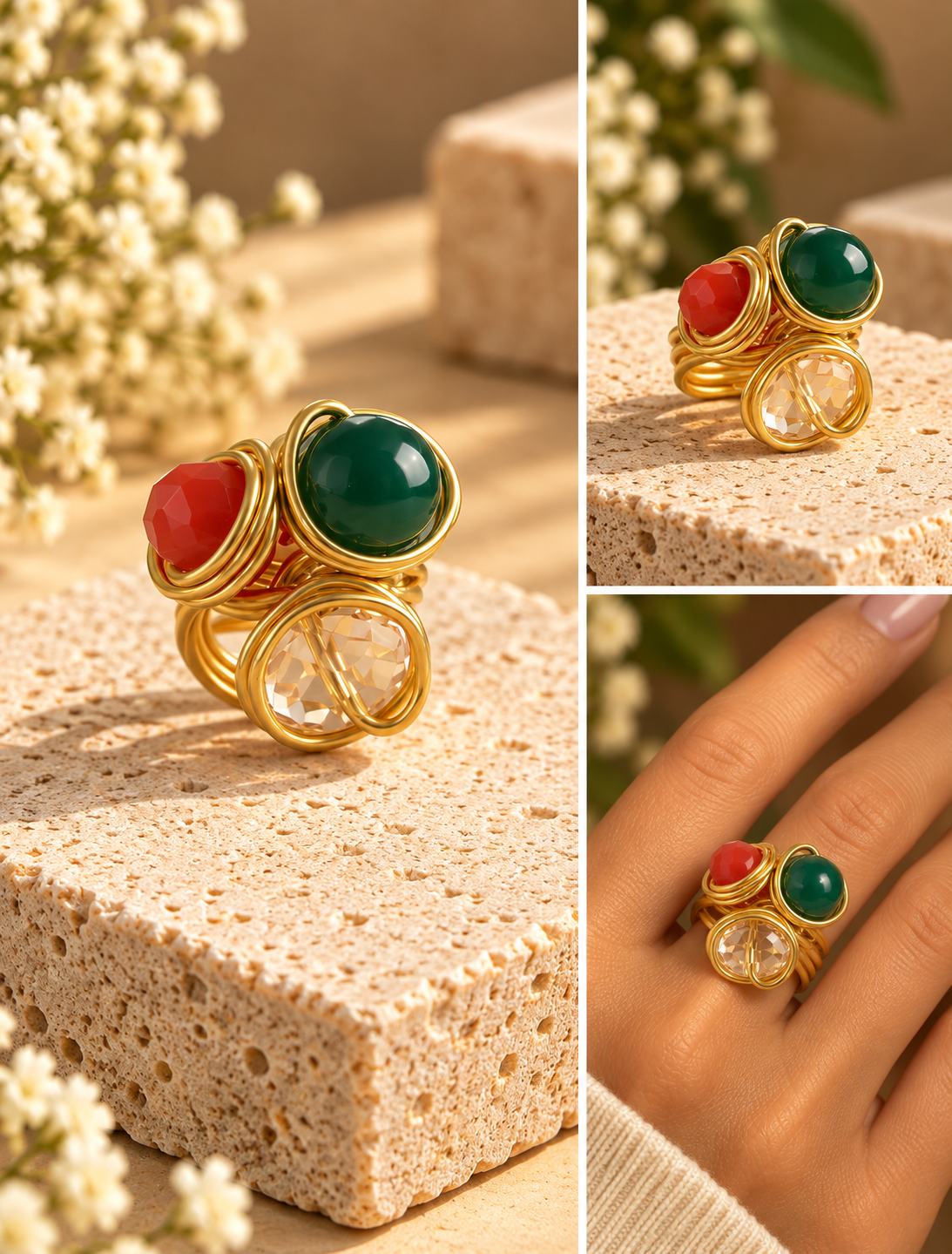 Tricolor Harmony – Handmade Gold Wire Ring