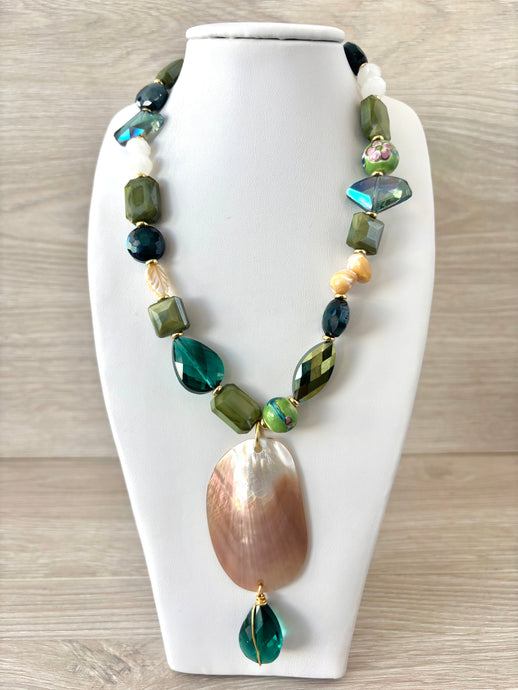 colorful crystal stone and seashell necklace