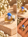 Blue Harmony Statement Ring – Handmade Gold Wire Ring