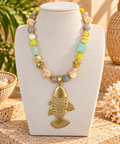 Golden Ocean Necklace with Fish Pendant