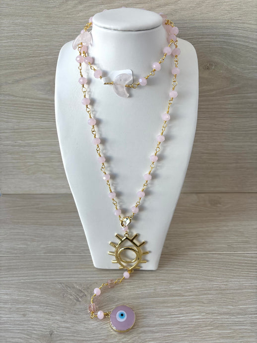 Long necklace with crystal stone and Turkish stones
