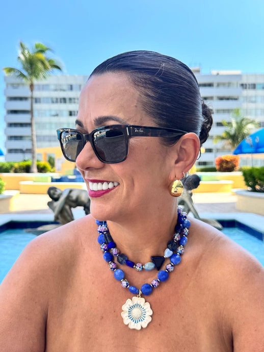 necklace with  blue Turkish crystal stones