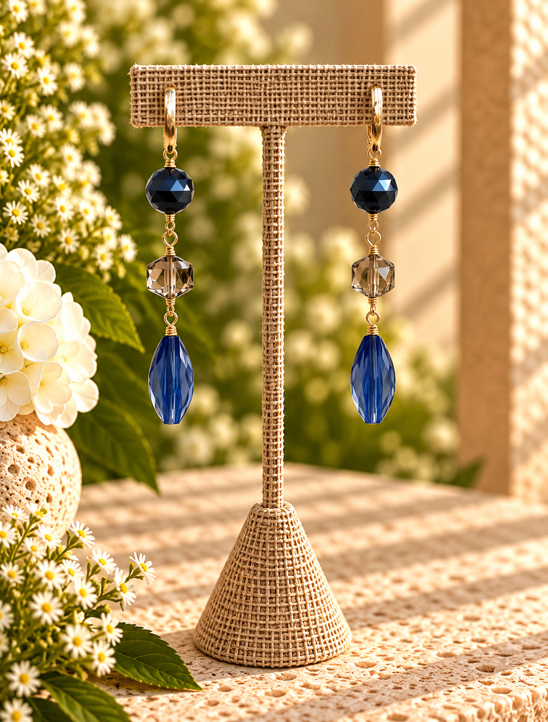 Sapphire Nights &amp; Smoky Crystal Drop Earrings