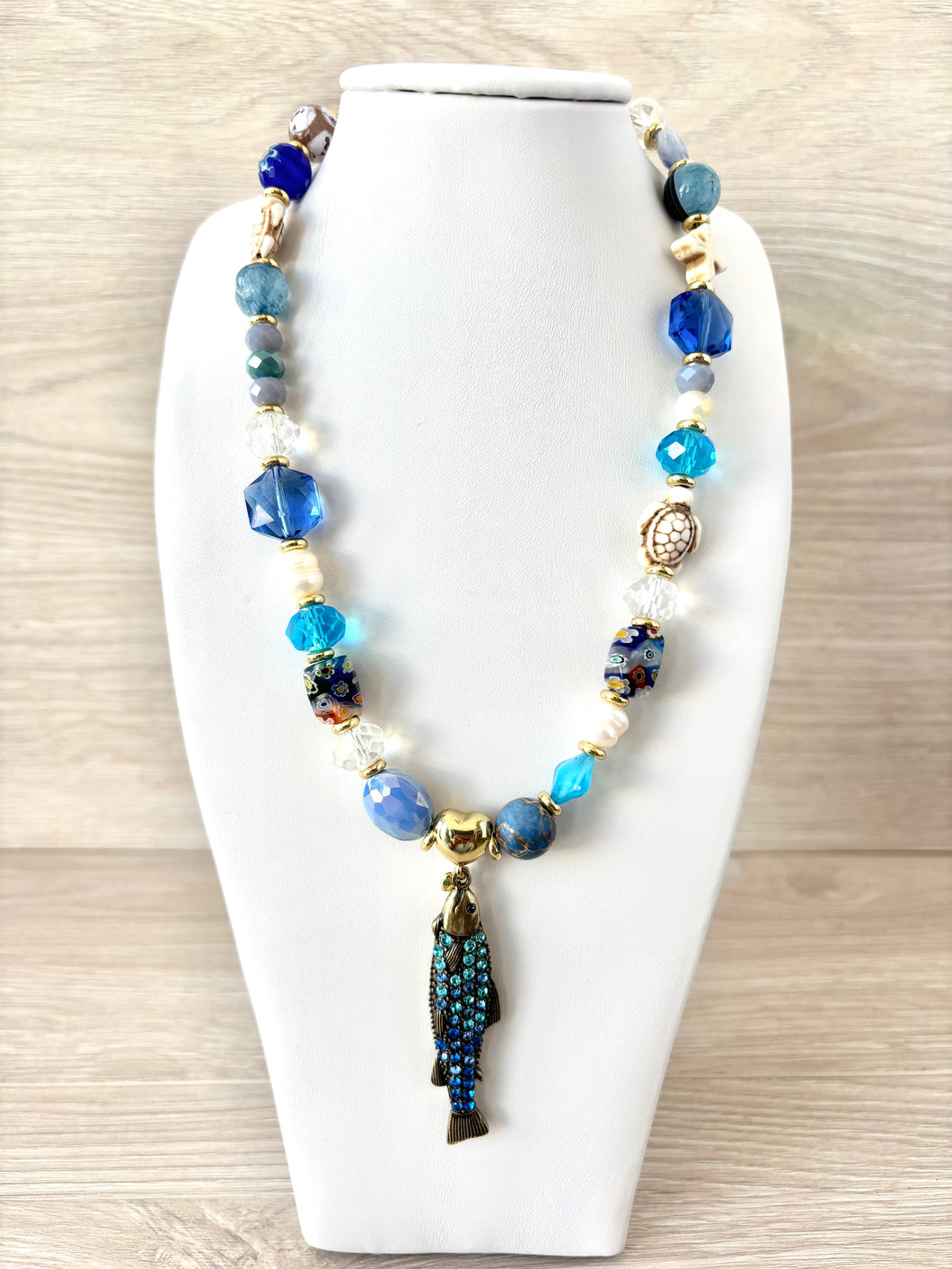 Necklace with blue crystal stones