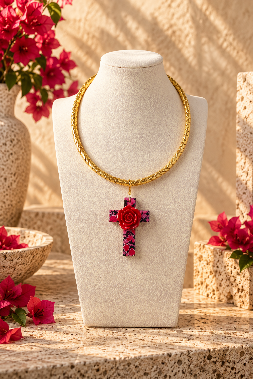 Golden Rose Cross Necklace