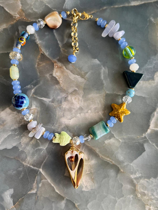 necklace with glass tile stones