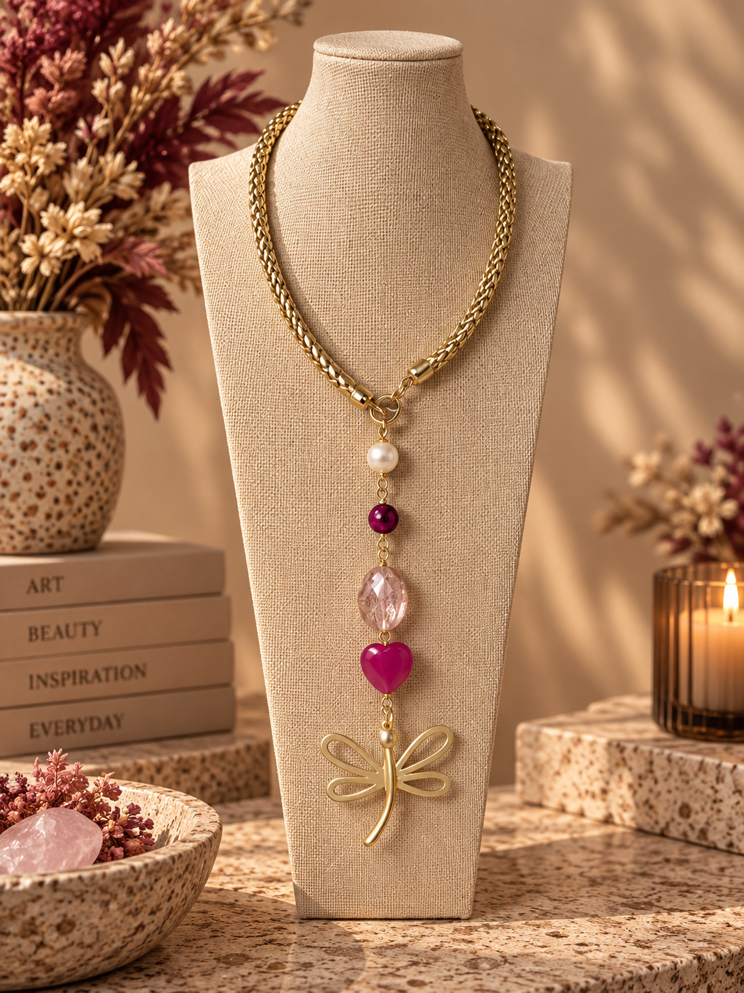 Dragonfly Heart Drop Necklace