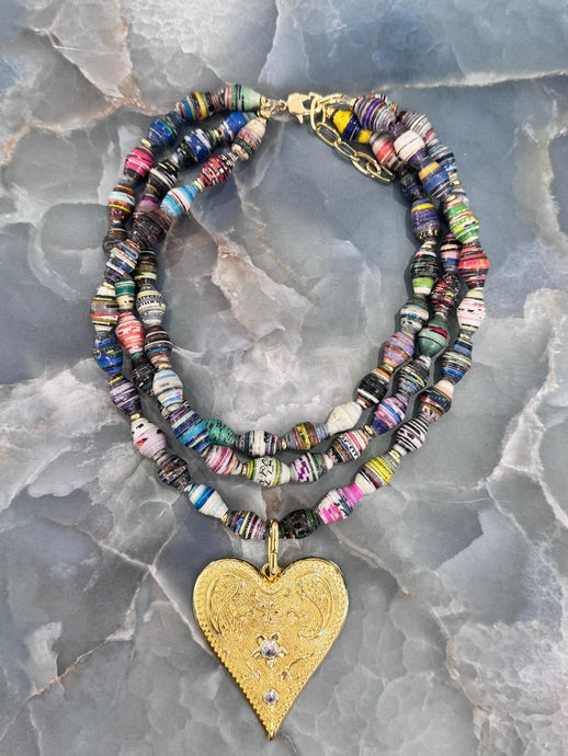 necklace made of colorful recycled paper