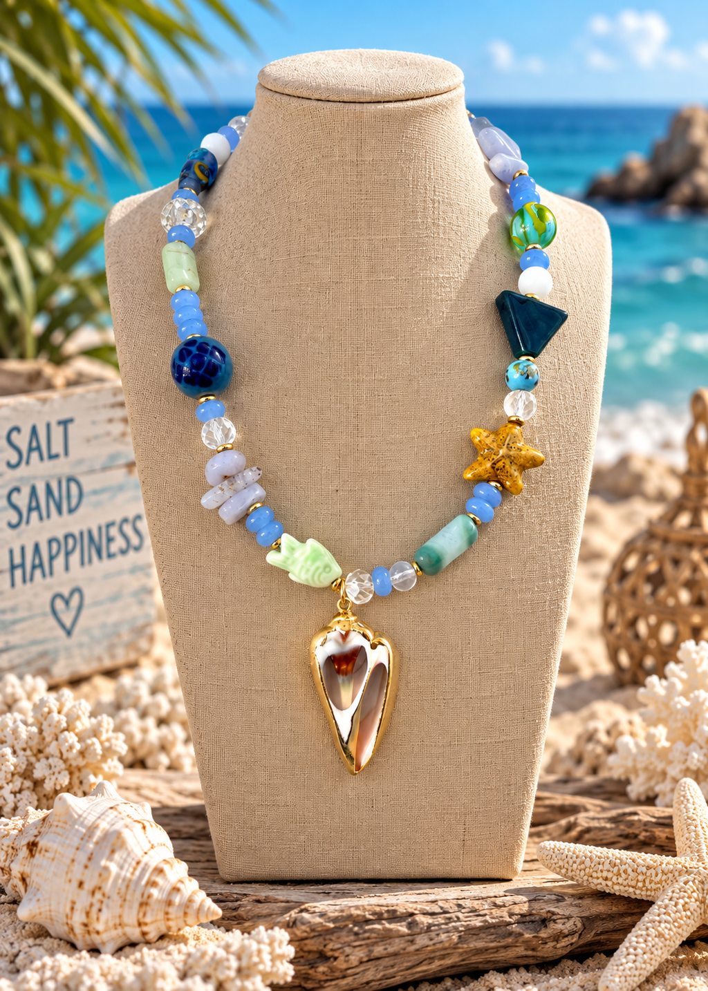 Coastal Heart Treasure NecklaceNecklace with blue crystal stones
