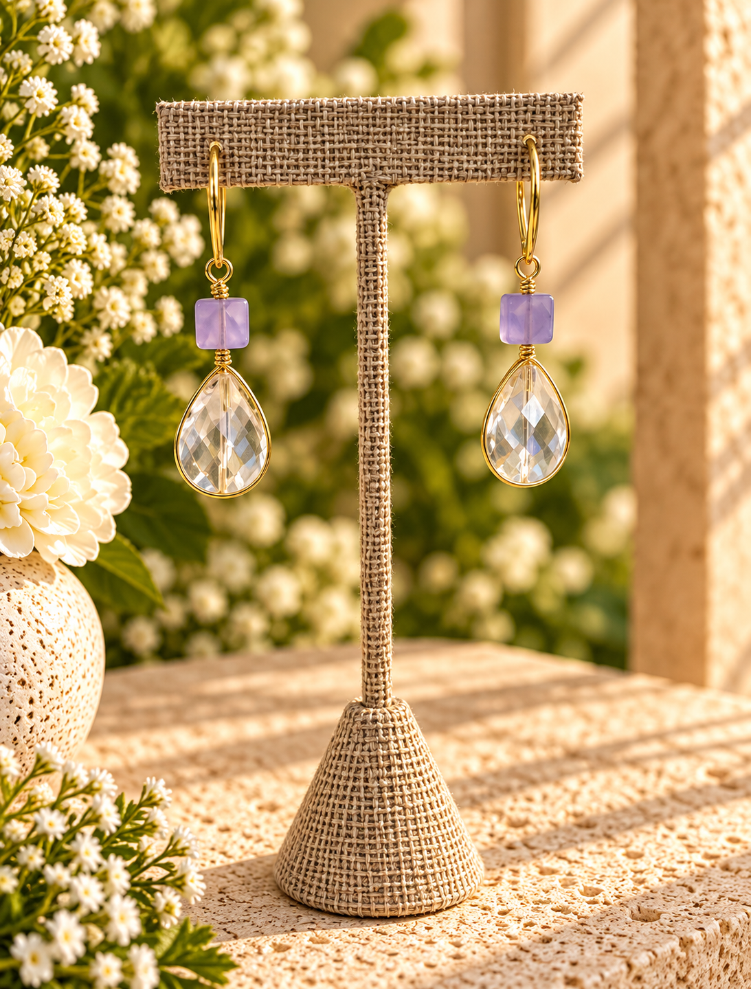 Lavender Crystal Drop Earrings