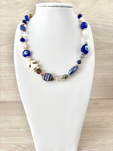 Necklace of Turkish stones, colorful and autumn flowers