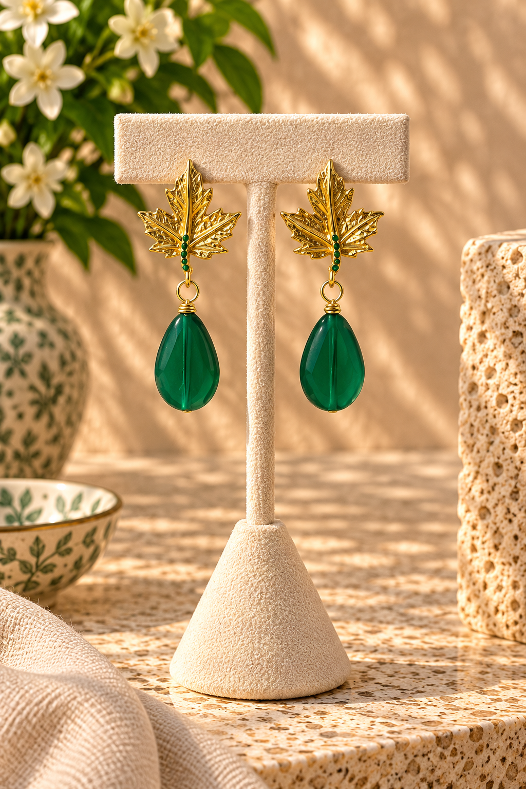 Emerald Leaf Earrings
