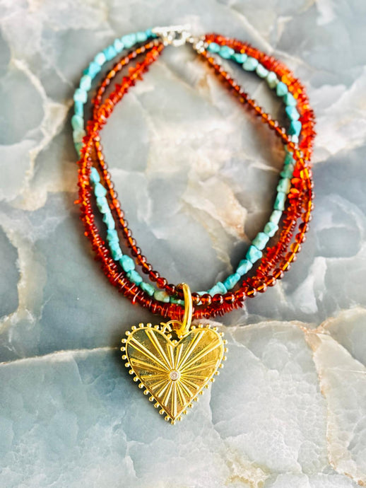 Turkish crystal rhinestone necklace with colorful heart pendant