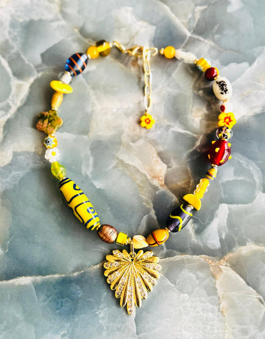 Colorful crystal rhinestone necklace with heart pendant