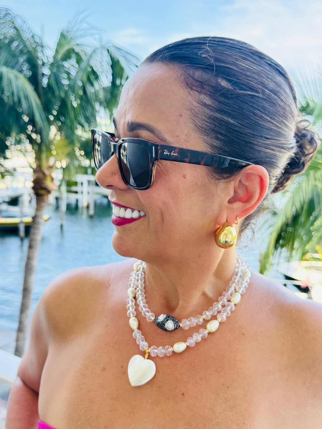 necklace of white crystals and Turkish stones