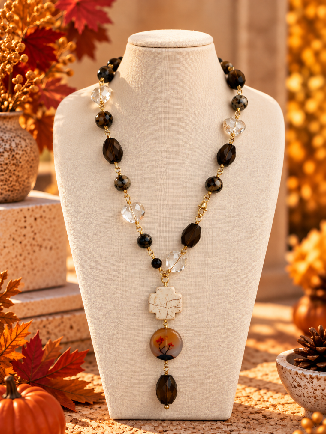 Autumn Harmony – 3-Piece Jewelry Set | Choker, Bracelet & Removable Pendant