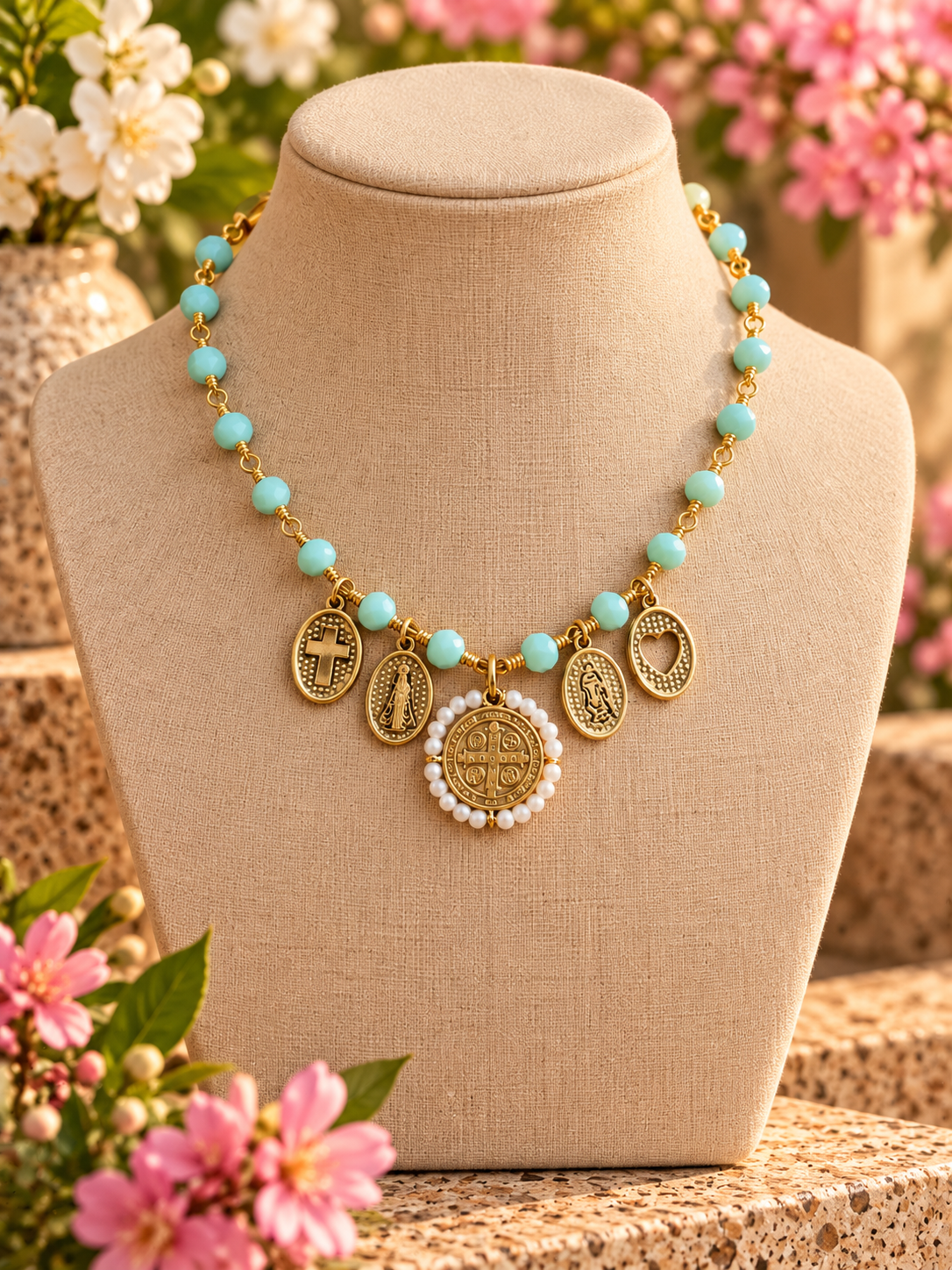Turquoise Faith &amp; Grace Charm Necklace