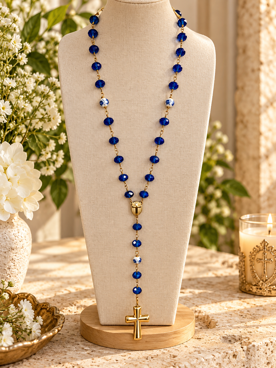 Royal Blue Rosary Necklace