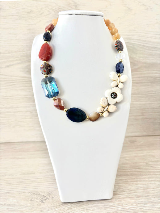 Necklace of Turkish stones, colorful and autumn flowers