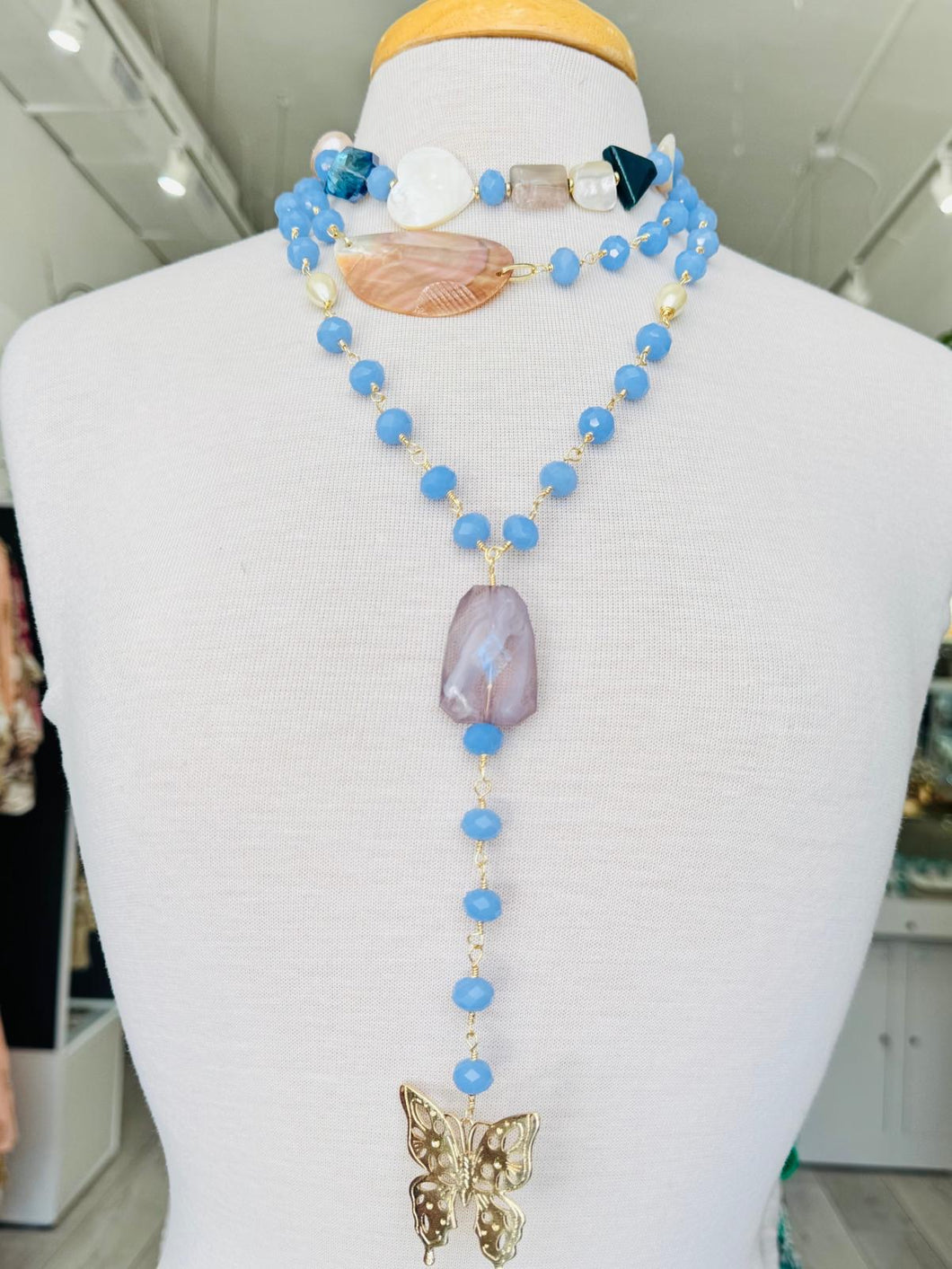 long necklace with colorful Turkish stones and exotic pendant