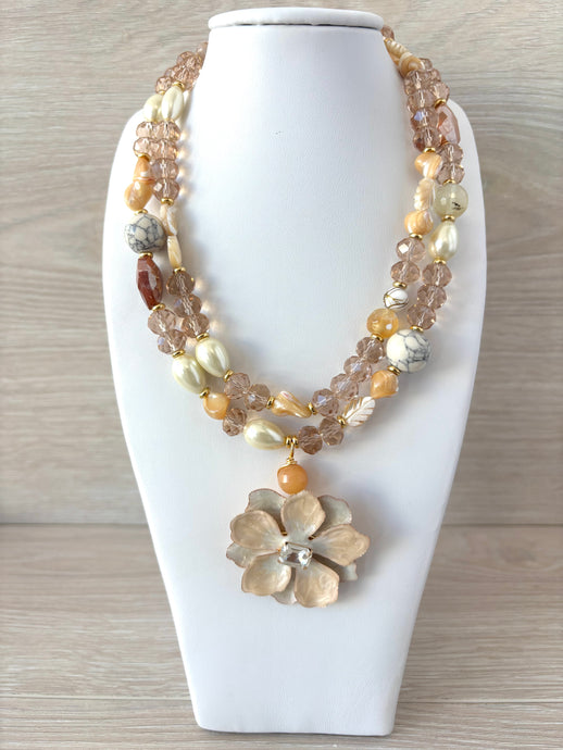 colorful necklace of Turkish stones and autumn leaves