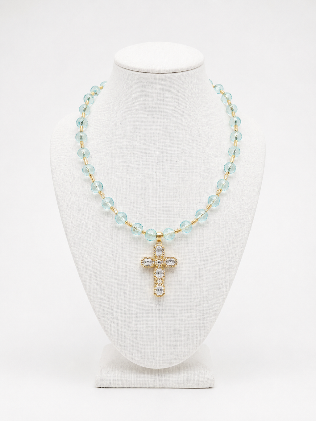 Aqua Crystal Cross Necklace
