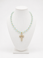 Aqua Crystal Cross Necklace