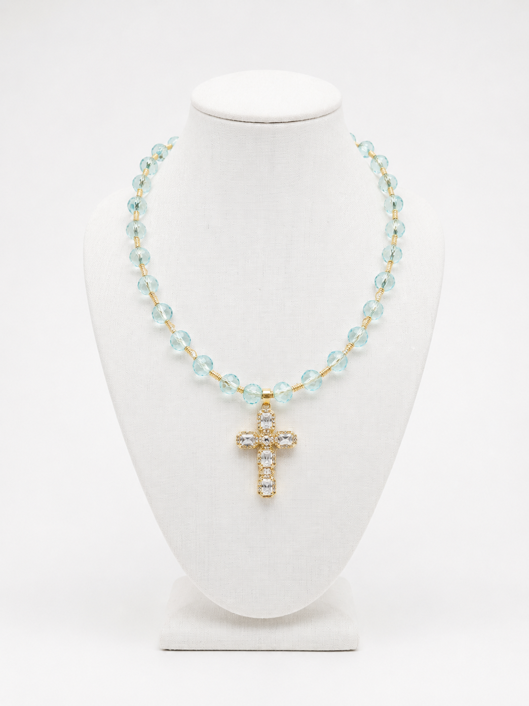 Aqua Crystal Cross Necklace