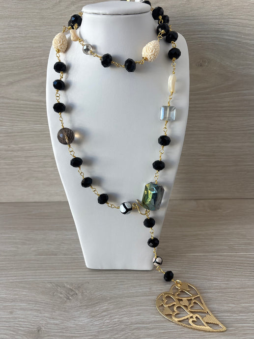 Long necklace with crystal stone and Turkish stones