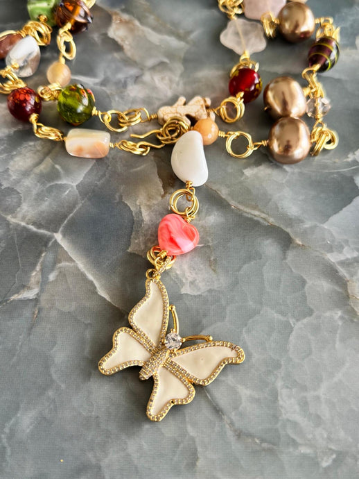 necklace with Turkish rhinestones and butterfly pendant