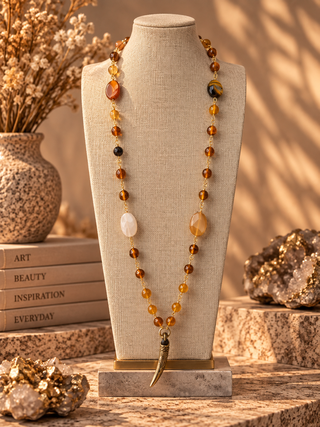 Golden Earth Horn Necklace