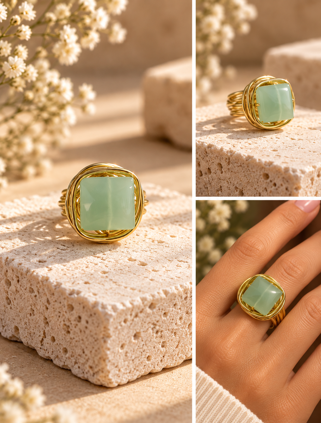 Mint Serenity – Handmade Gold Wire Ring