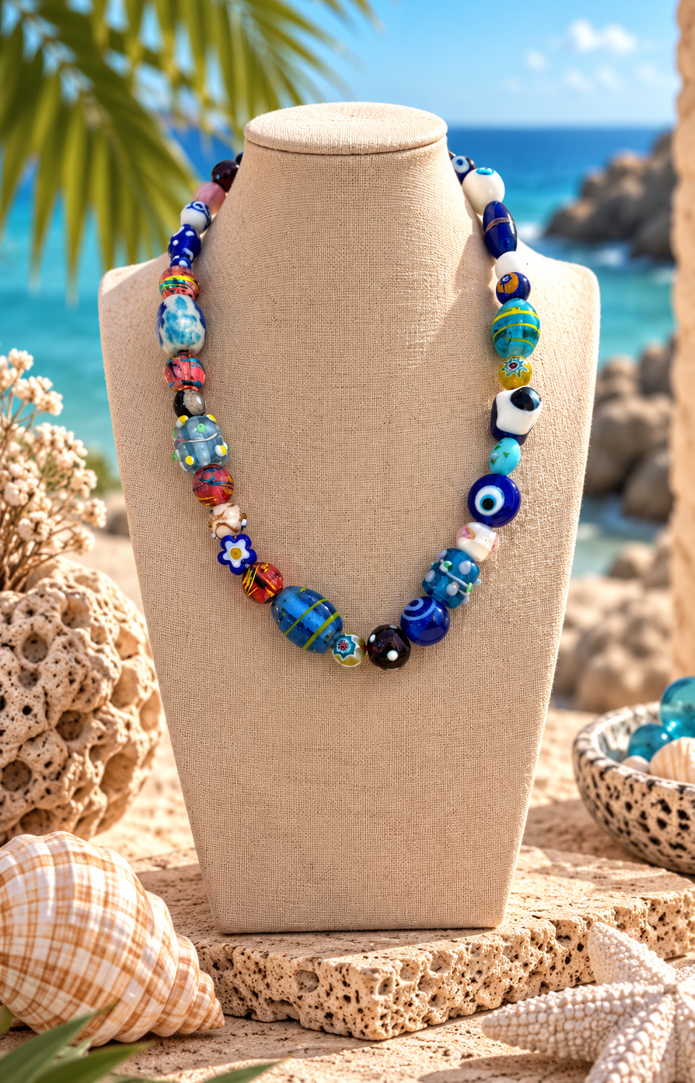Mediterranean Mosaic Beaded Necklace