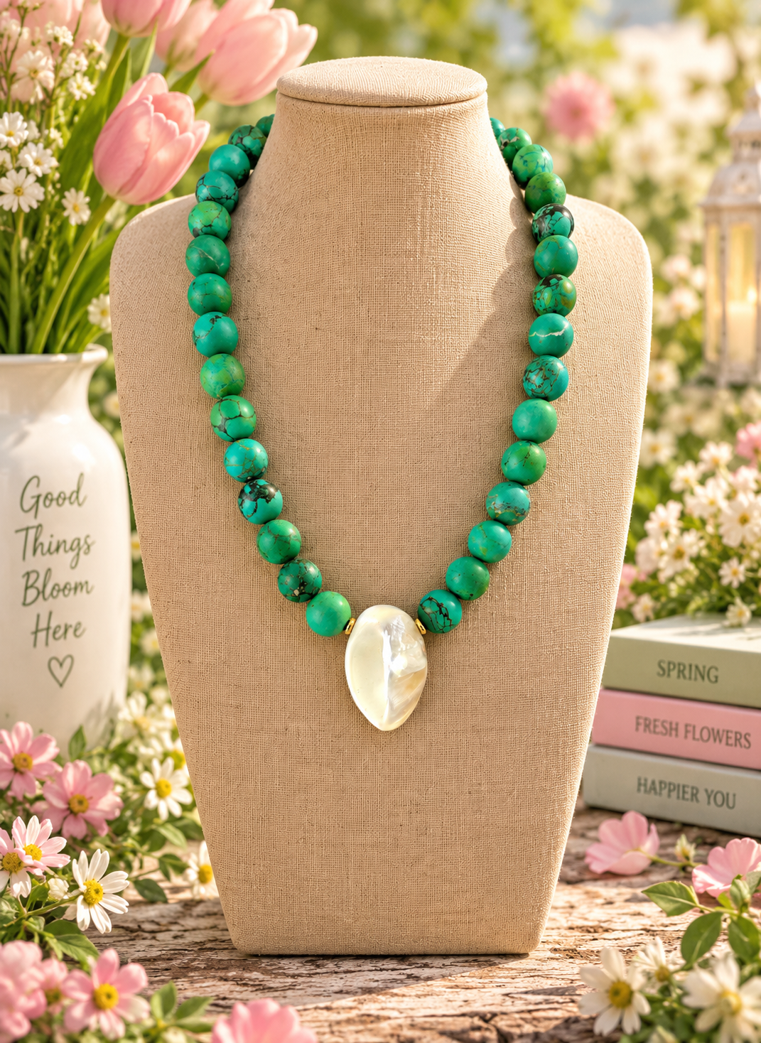 Spring Turquoise Pearl Necklace