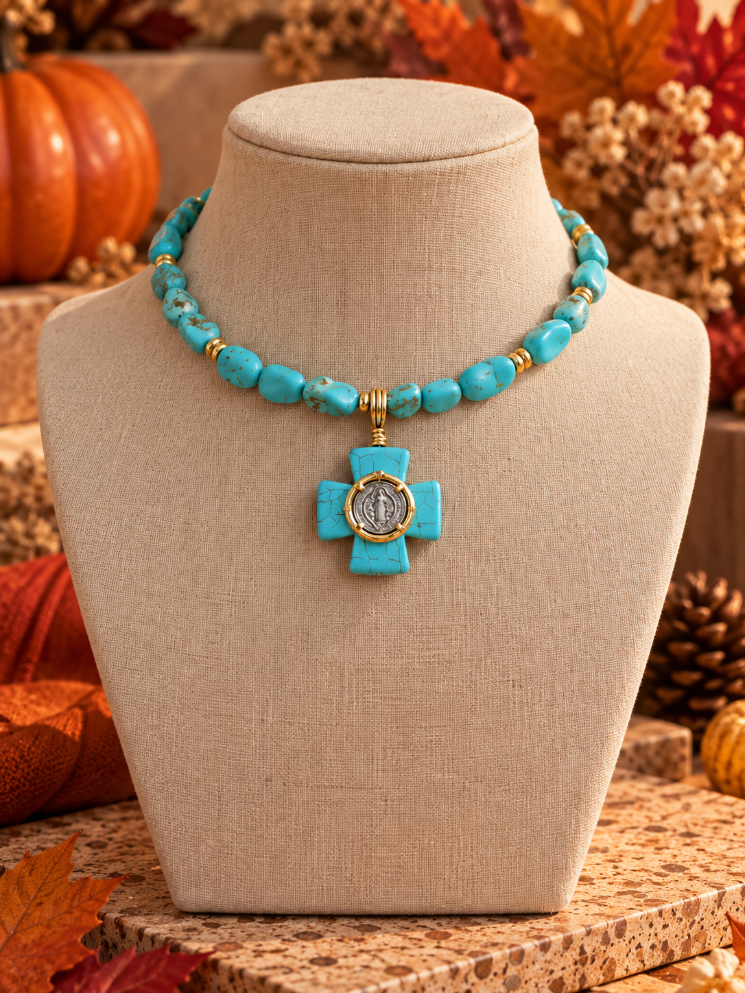 Turquoise Faith Cross Choker