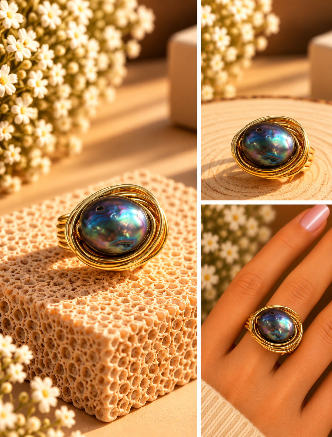 Midnight Aurora Pearl Statement Ring