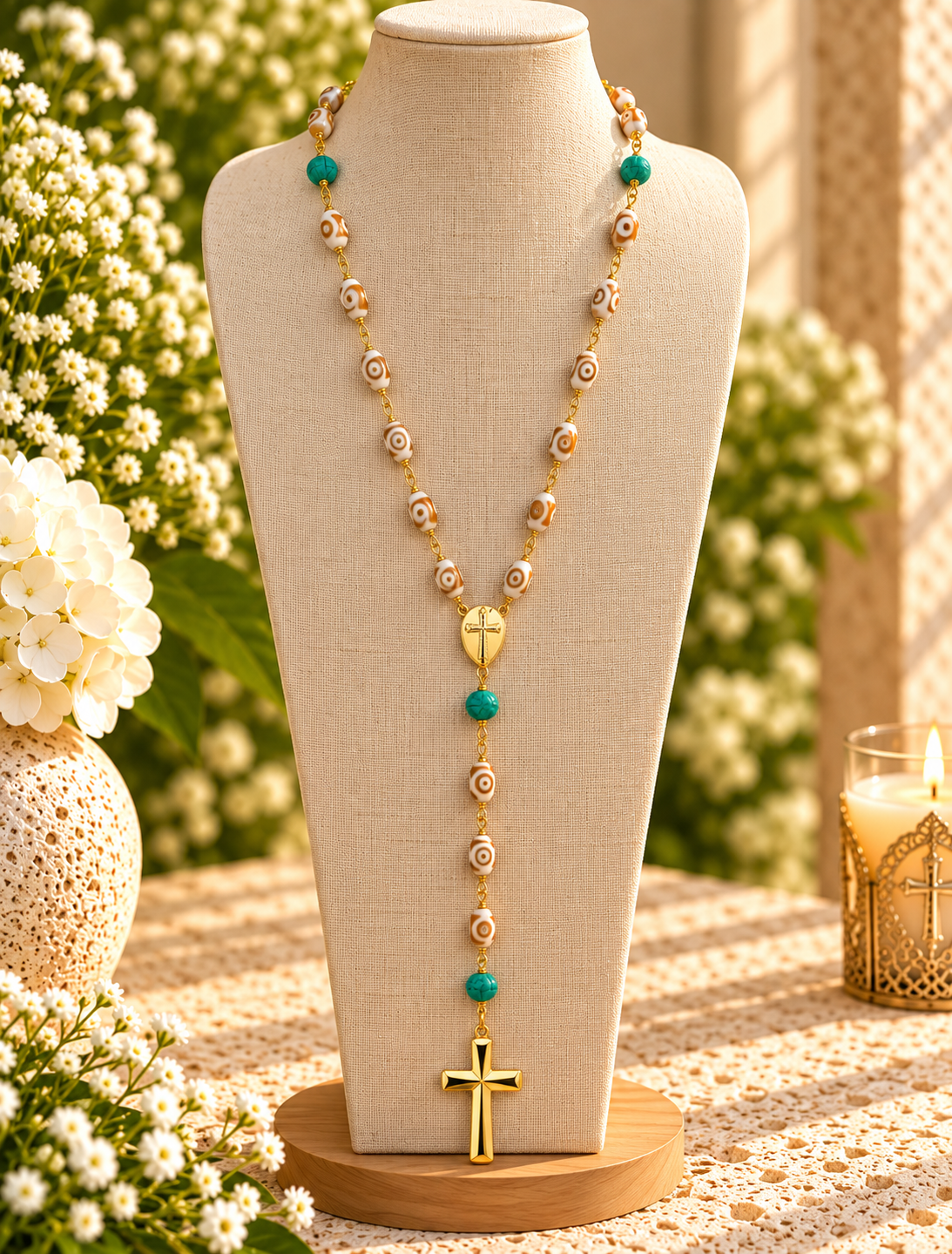 Turquoise Serenity Long Rosary Necklace