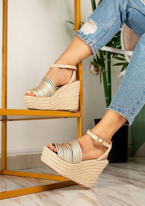 Gold straps wedge sandals